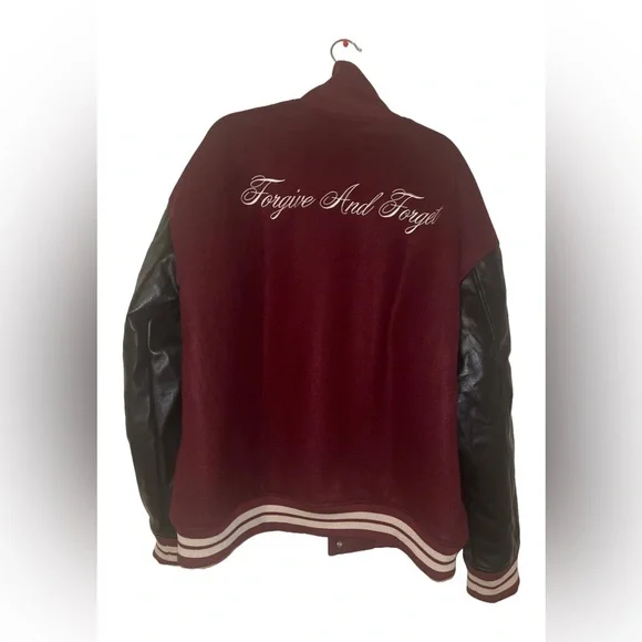 Top Man Burgundy Bomber Varsity Jacket - Picture 6 of 15